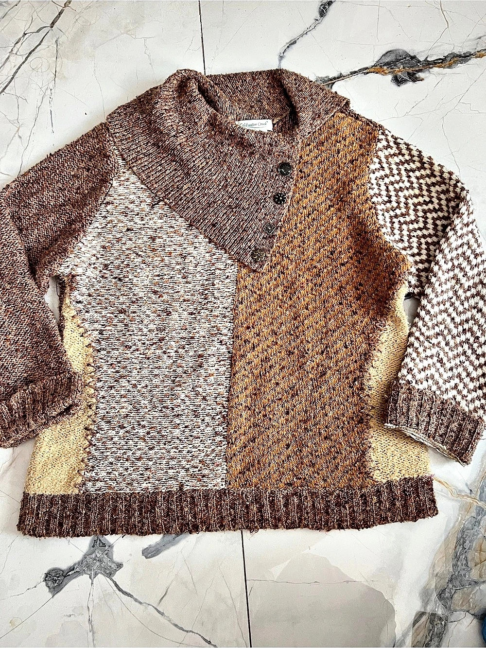 Patchwork Color Block Geometric Cardigan XL Cottagecore boho style